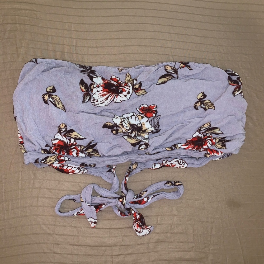 Floral strapless tie back croptop